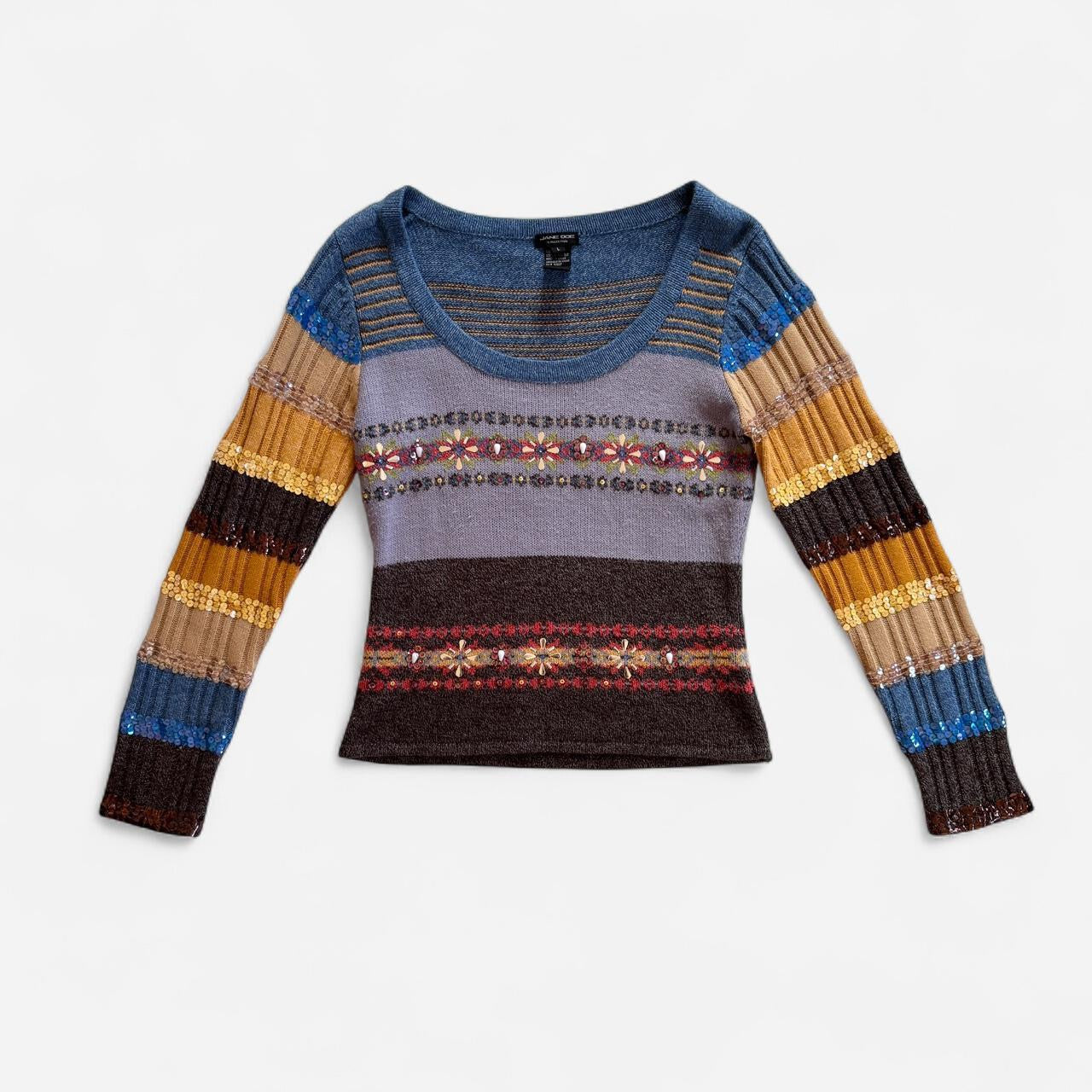 Y2K Sequined Stripy Sweater (S/M)