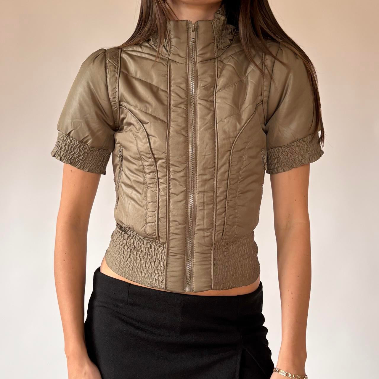 Y2K Olive Puffer Top (S)