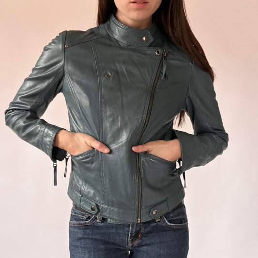 Blue Genuine Leather Moto Jacket (S/M)