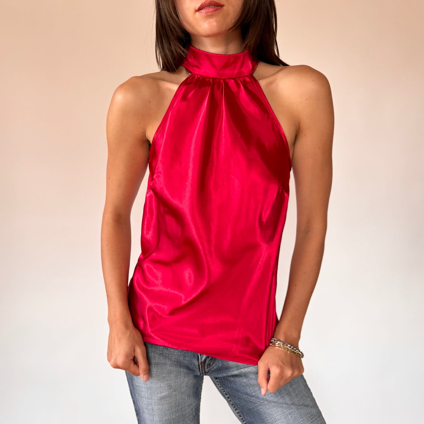 2000s Cherry Satin Halter (S/M)