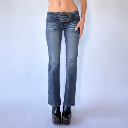 Y2K O-Ring Belted Low Rise Jeans (XS)