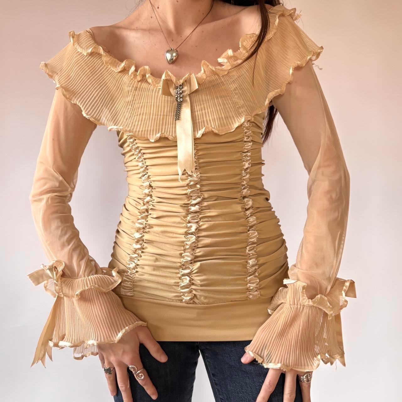 Ruffly Nude Off Shoulder Top (L)