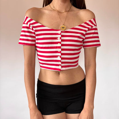 90s Striped Button Crop Top (S/M)