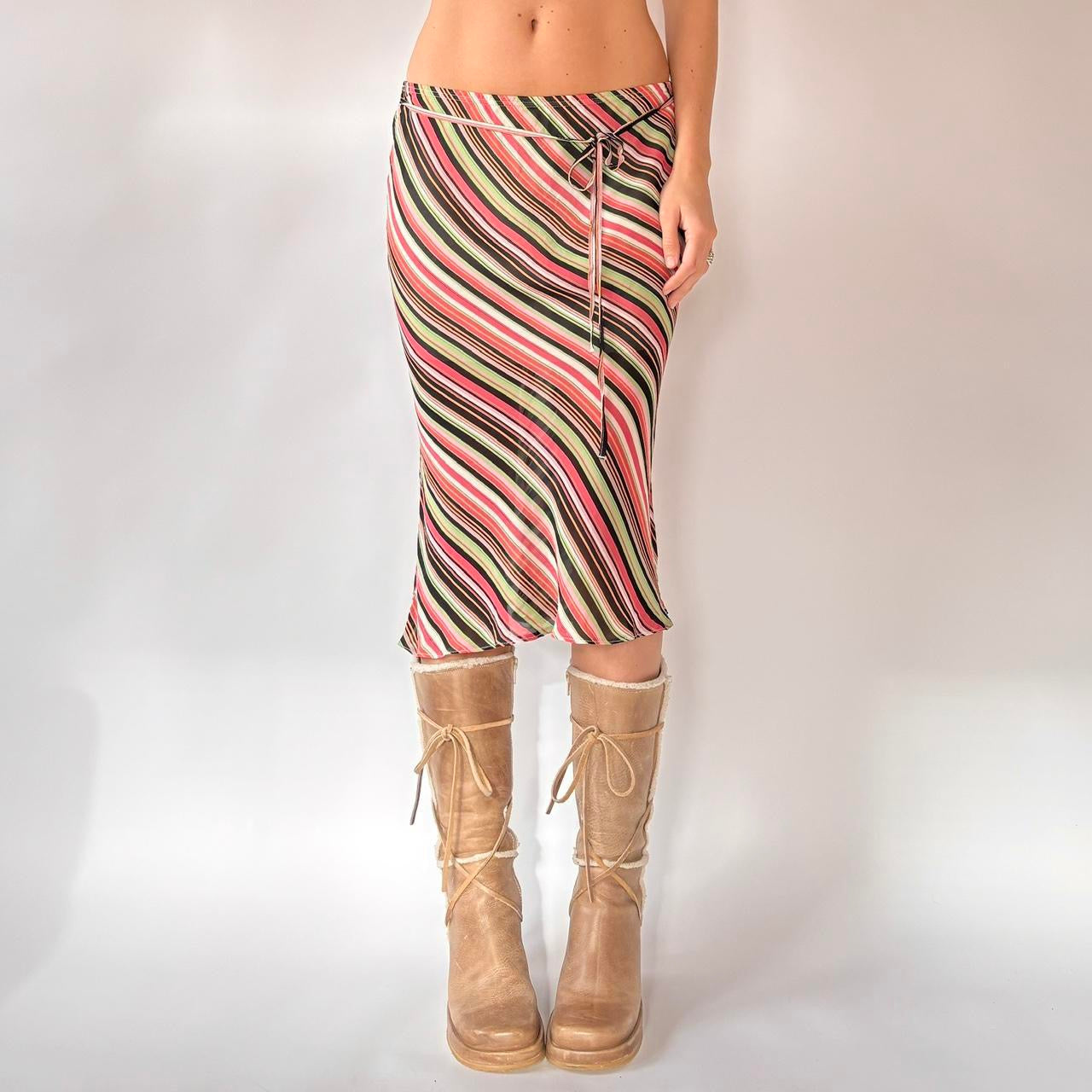 Y2K Striped Midi Skirt (S)