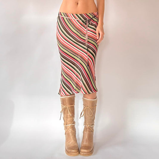 Y2K Striped Midi Skirt (S)
