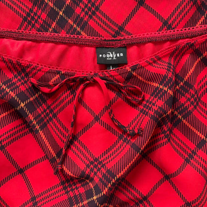 90s Plaid Pointed Hem Midi Skirt (S/M)