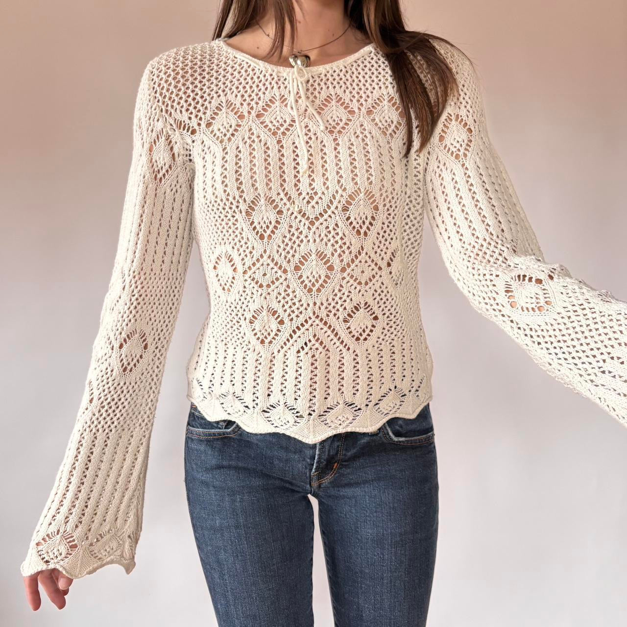 90s Crochet Bell Sleeve Sweater (M/L)