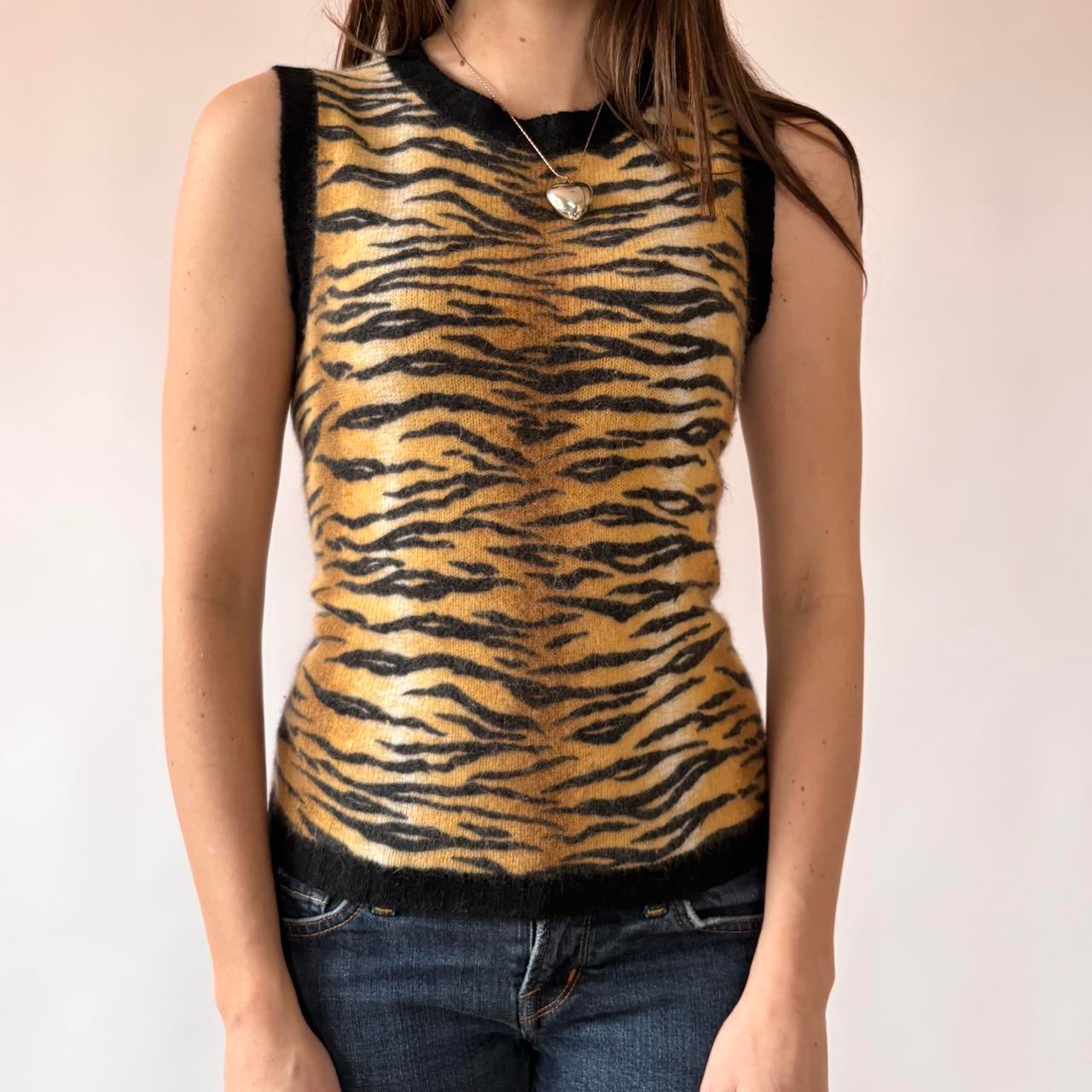 2000s Tiger Print Knit Top (S/M)