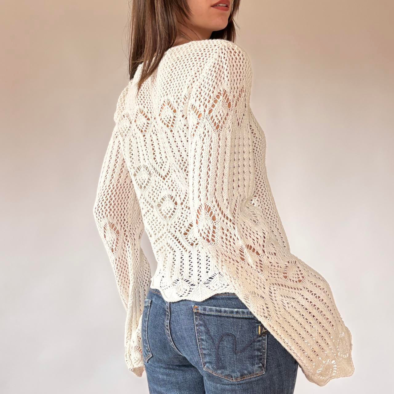 90s Crochet Bell Sleeve Sweater (M/L)