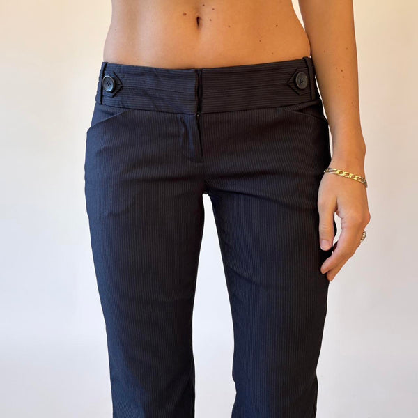 Y2K Low Rise Navy Pinstripe Trousers (XXS/XS)