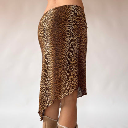 Asymmetrical Leopard Mesh Midi Skirt (XS/S)