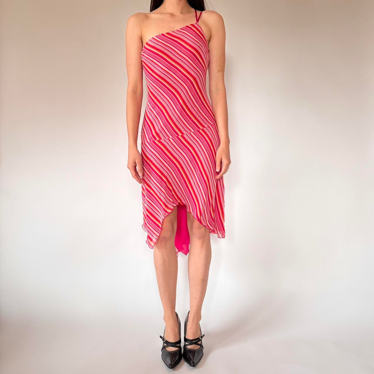Y2K Silk Striped Dress (S)