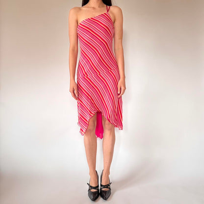 Y2K Silk Striped Dress (S)