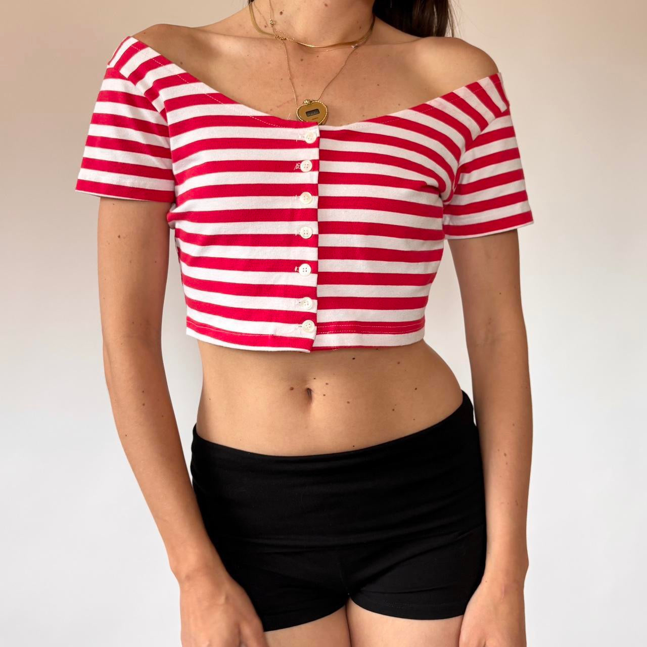 90s Striped Button Crop Top (S/M)