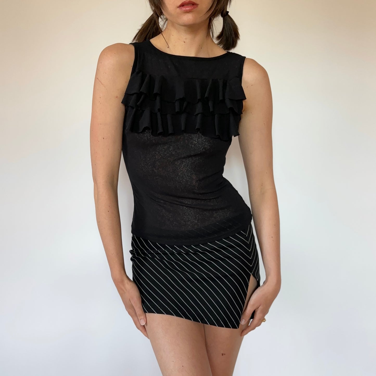 2000s Mesh Ruffle Tank (XS/S)