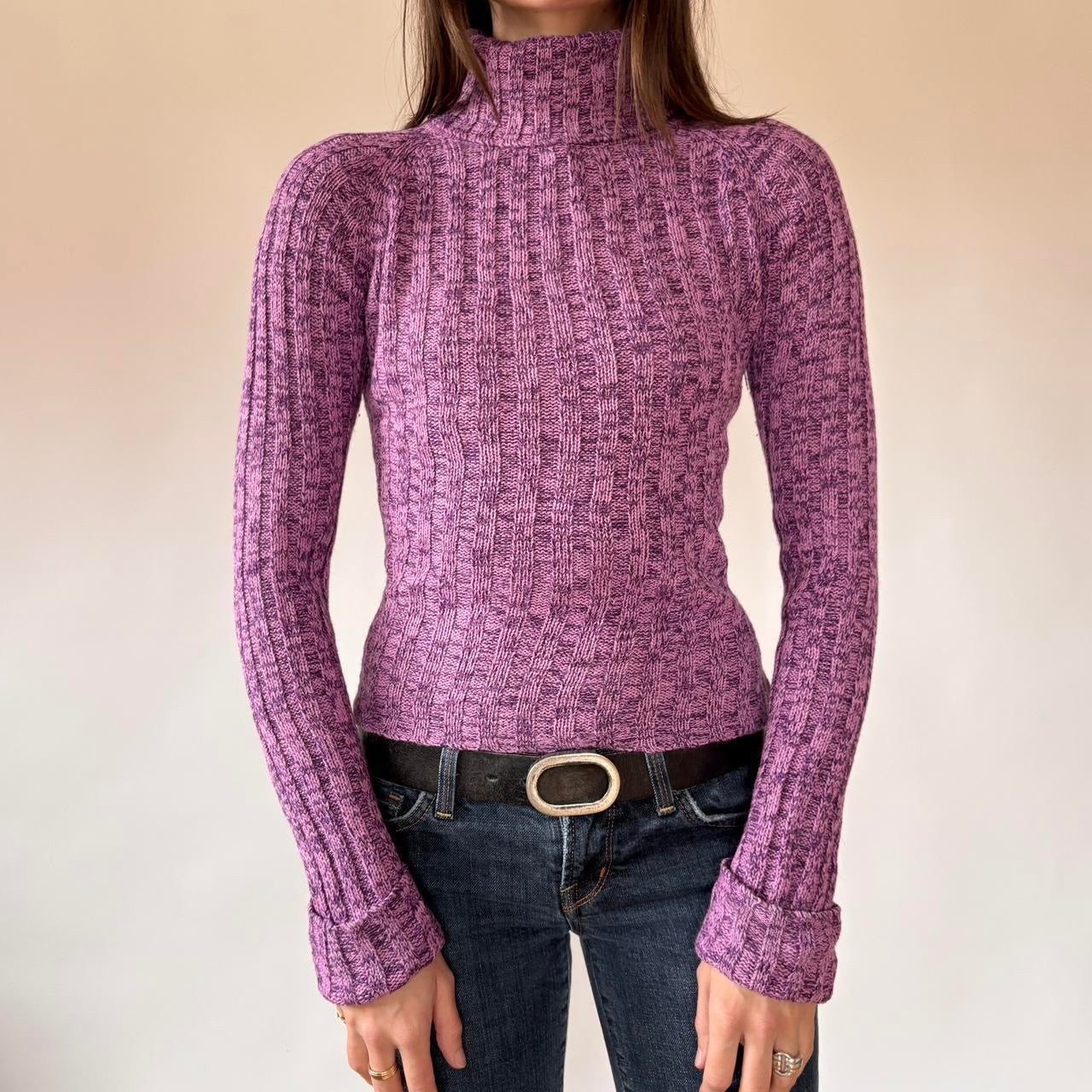 Y2K Rave Purple Turtleneck Sweater (S)