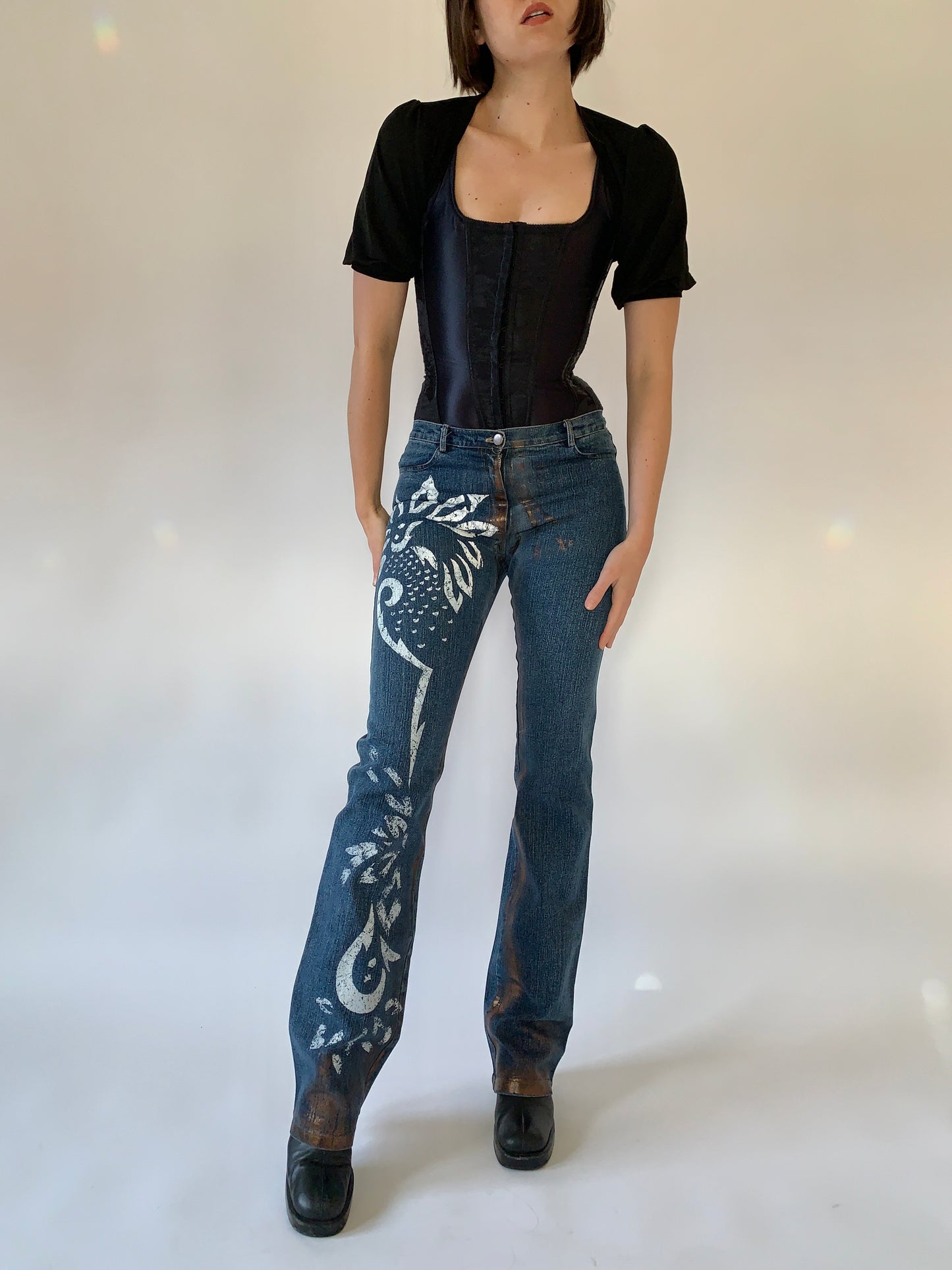 Custom Y2K Painted Jeans - Small