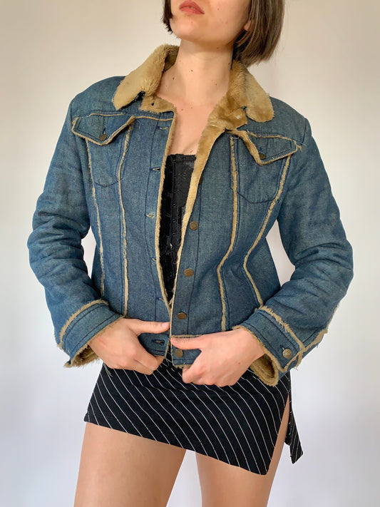 Y2K Denim & Faux Fur Jacket - Small