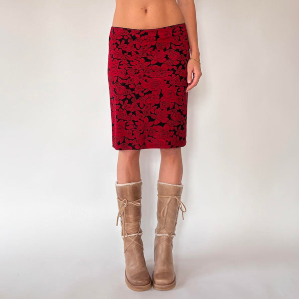 90s Rose Print Midi Skirt (S/M)