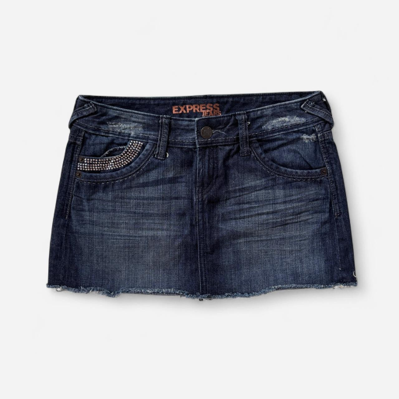 Y2K Rhinestone Denim Mini Skirt (XS/S)