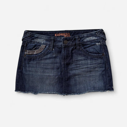 Y2K Rhinestone Denim Mini Skirt (XS/S)