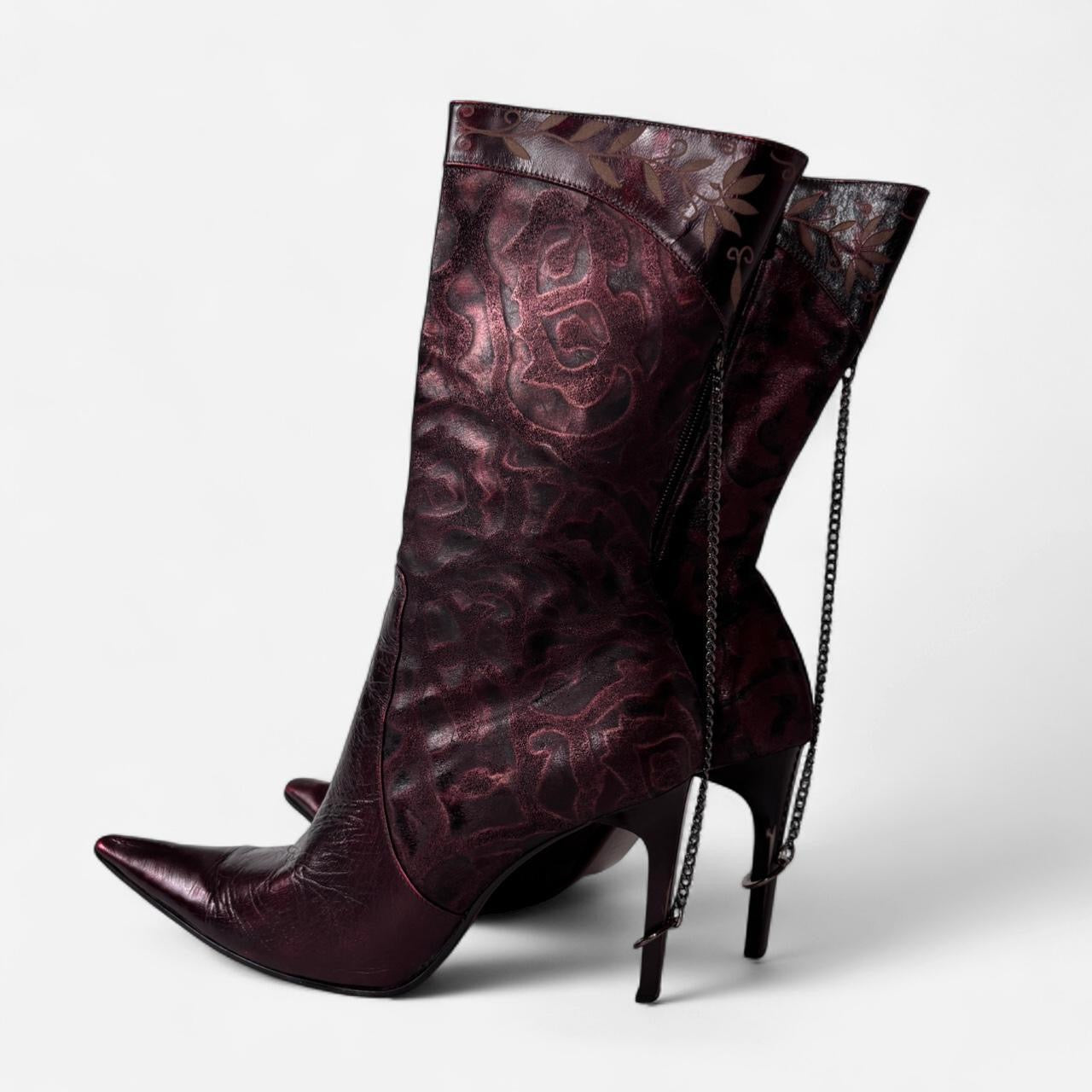 Chained Up Leather Stiletto Boots (6.5)