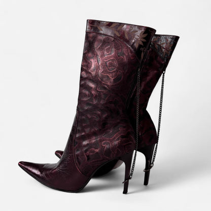 Chained Up Leather Stiletto Boots (6.5)