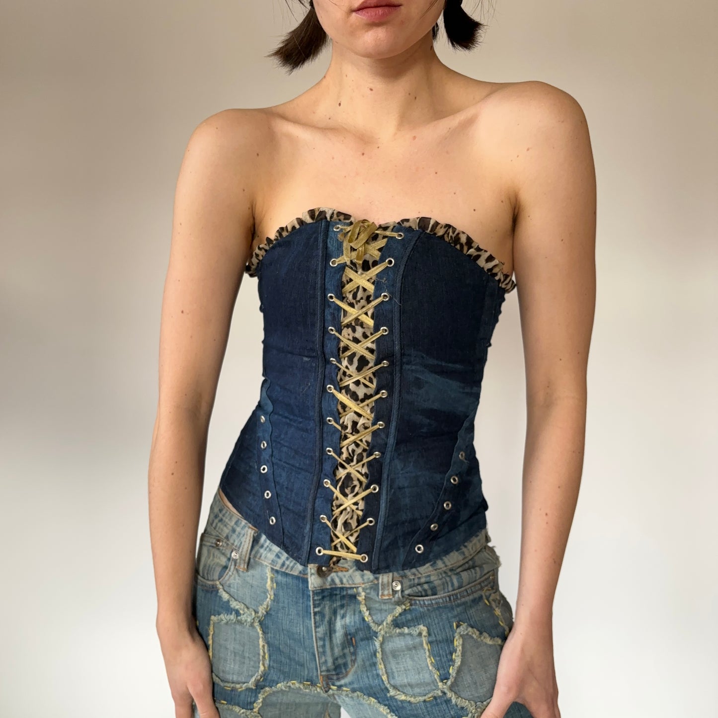Denim & Leopard Corset (XS)