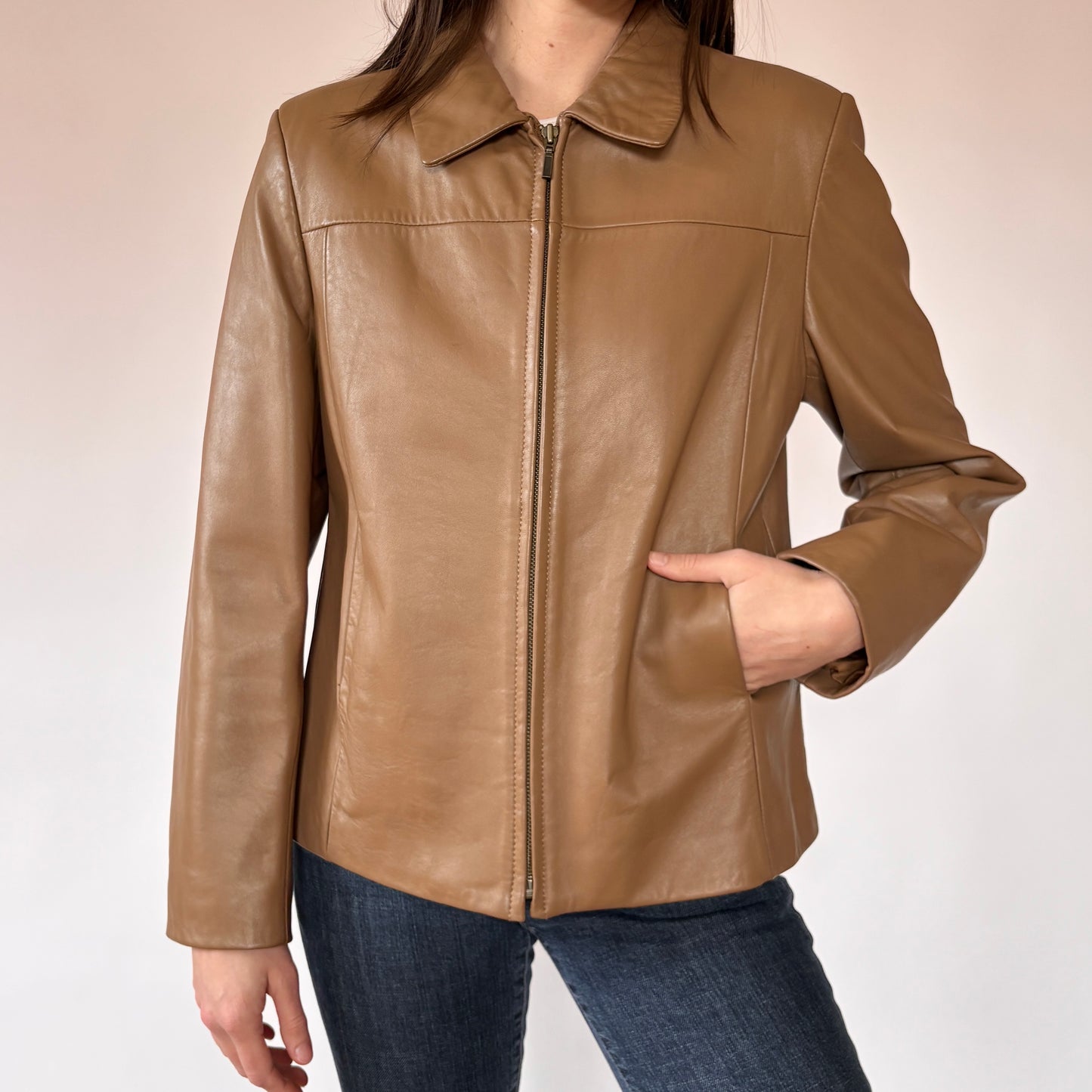 90s Coffee Leather Jacket (M)