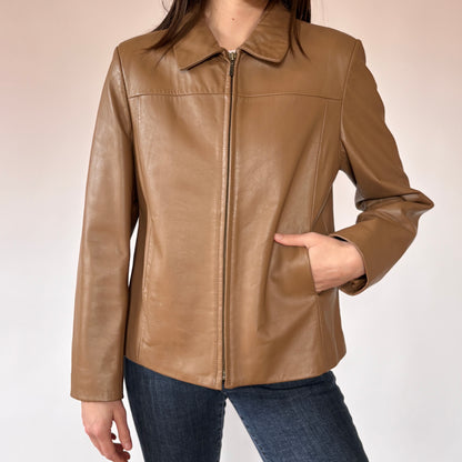 90s Coffee Leather Jacket (M)