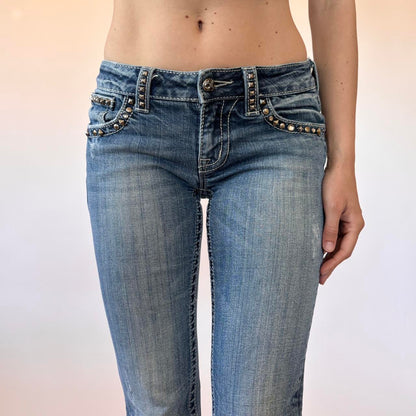 Y2K Low Rise Studded Miss Me Jeans (XS)