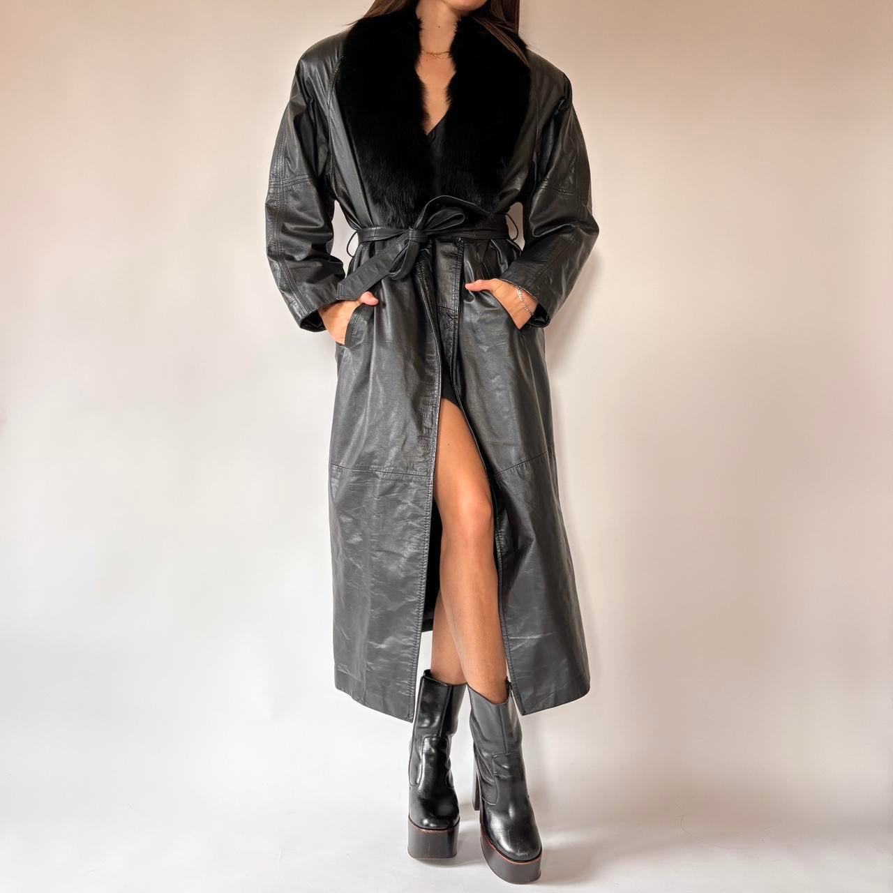 80s Leather & Fur Trench (M)
