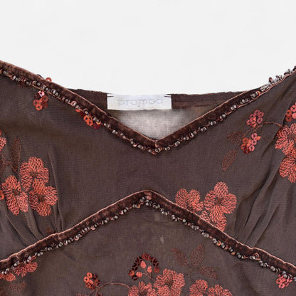 Y2K Embroidered Mesh Sequin Top (XL)