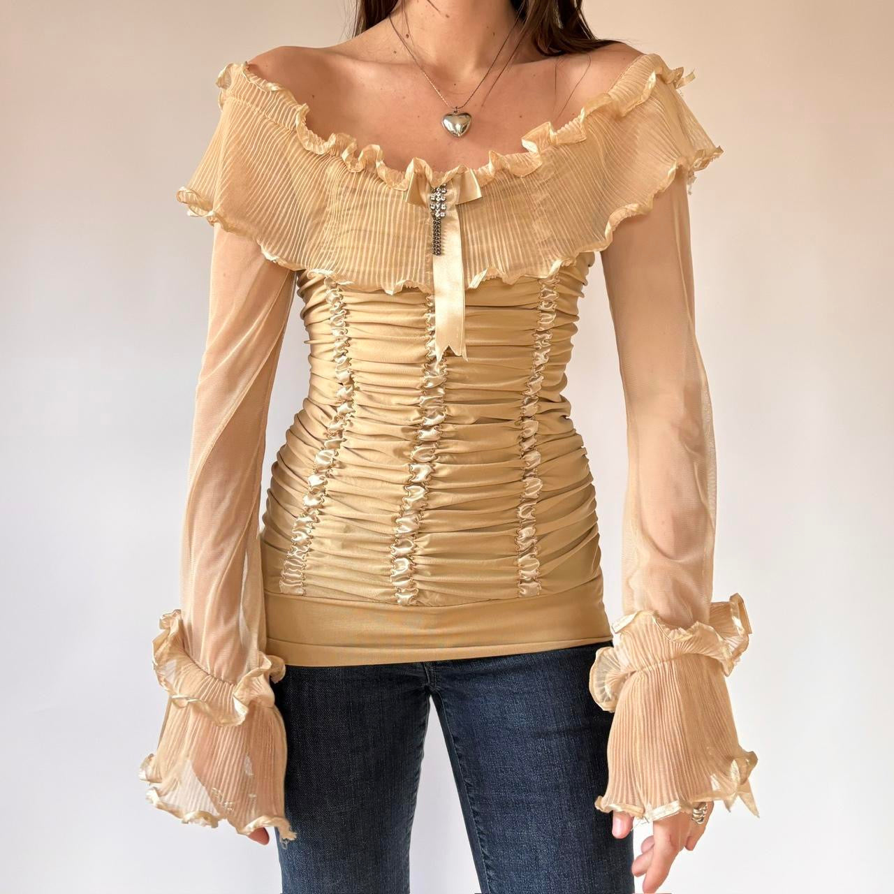 Ruffly Nude Off Shoulder Top (L)