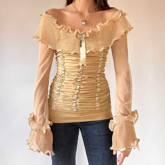 Ruffly Nude Off Shoulder Top (L)