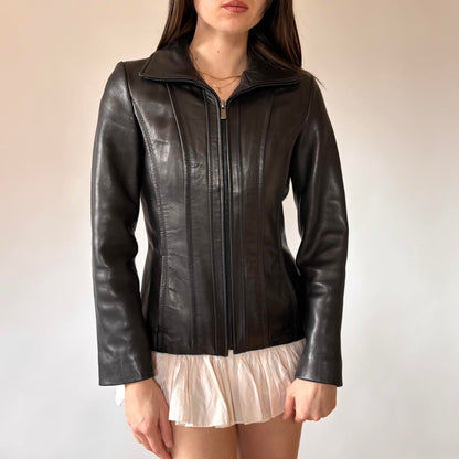 2000s Fitted Leather Jacket (XS)