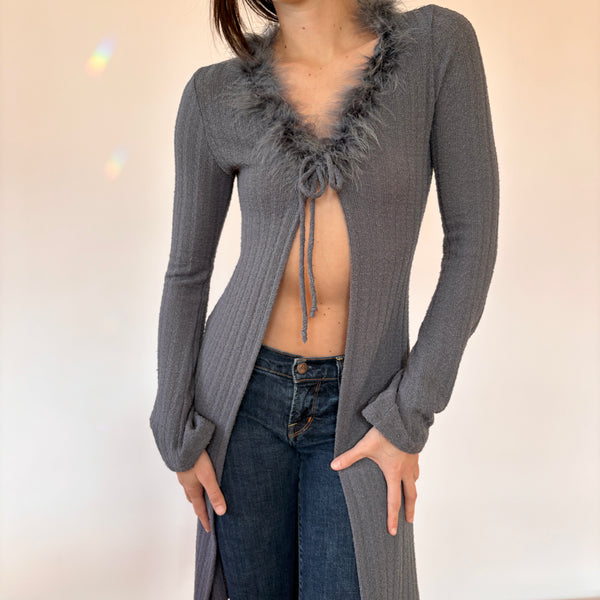 Y2K Feather Trim Cardigan (XS/S)