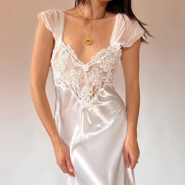 80s White Satin Slip (S)