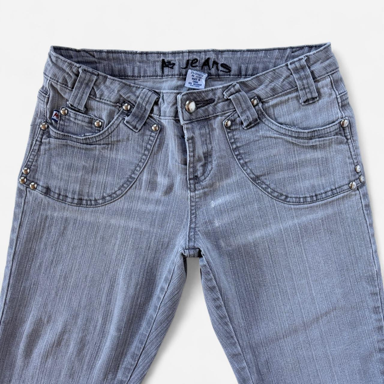 Y2K Gray Studded Flare Jeans (S)