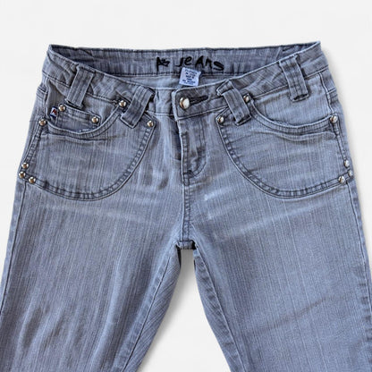 Y2K Gray Studded Flare Jeans (S)