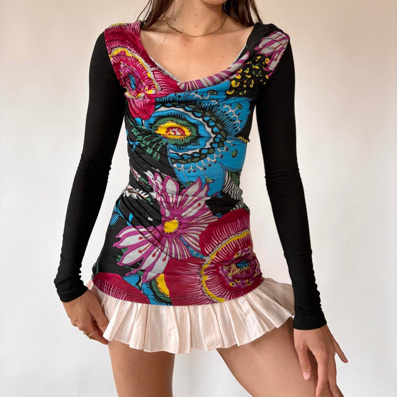 Desigual Cowl Neck Graphic Top (XS/S)