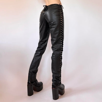Low Rise Cheeky Lace Up Leather Pants (XS/S)