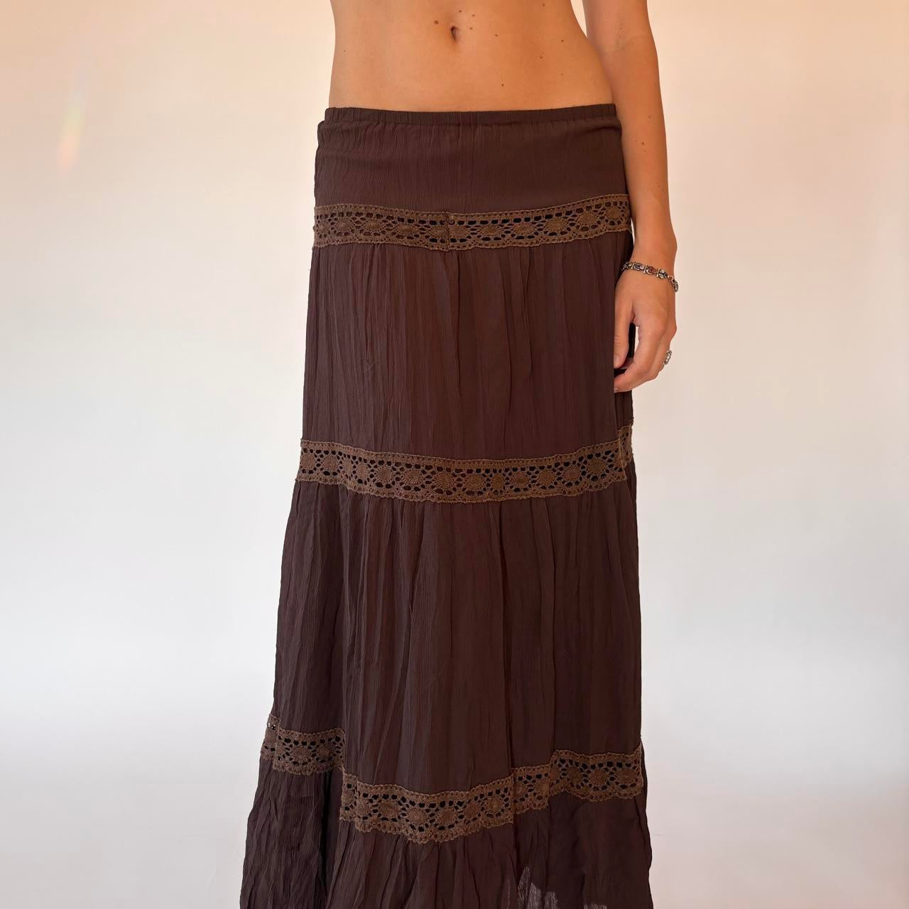 Tiered Brown Maxi Skirt (S)