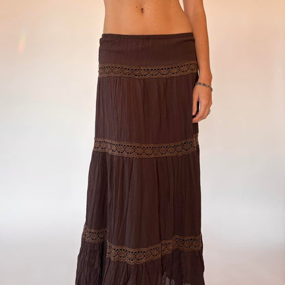 Tiered Brown Maxi Skirt (S)