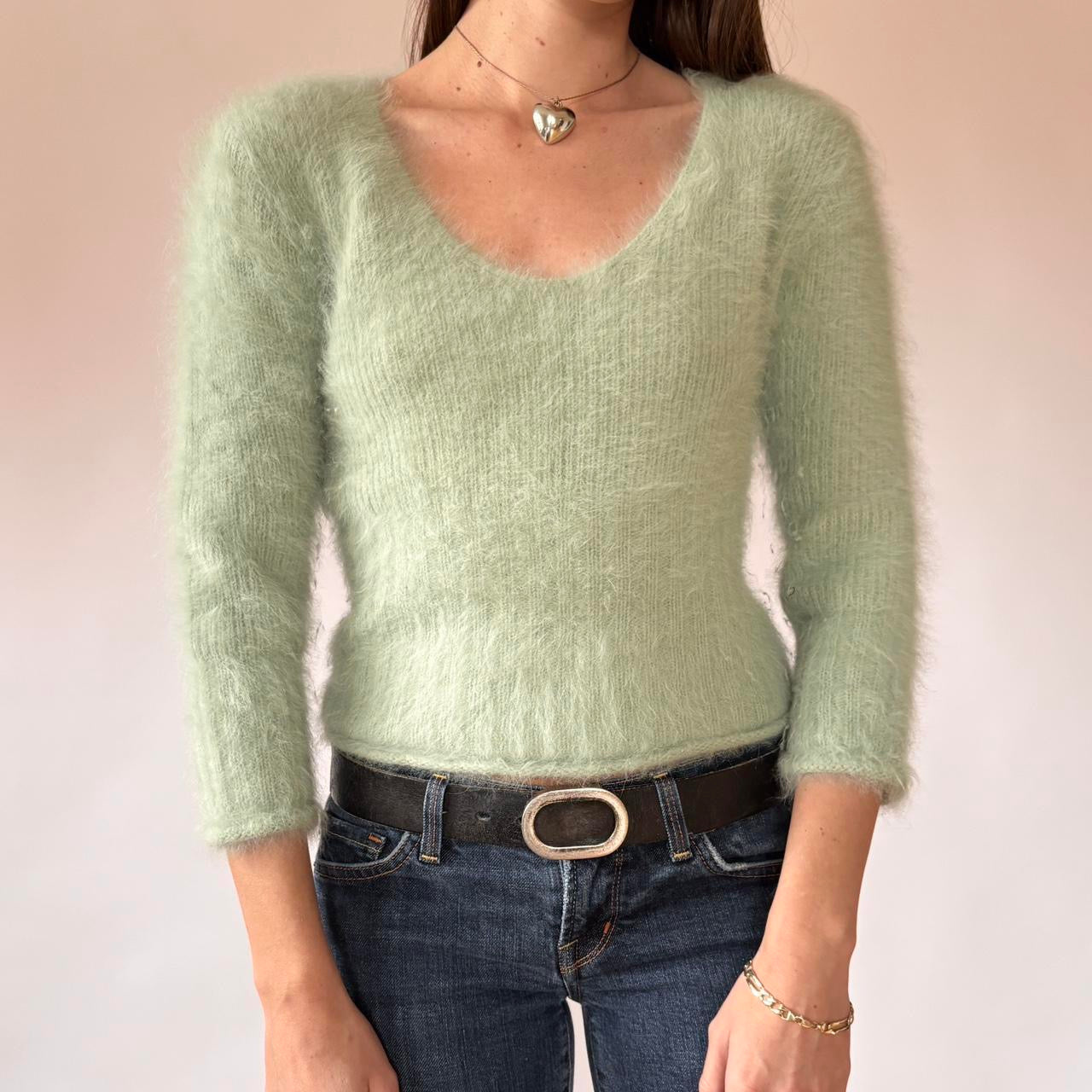 Minty Angora Knit Sweater (S/M)