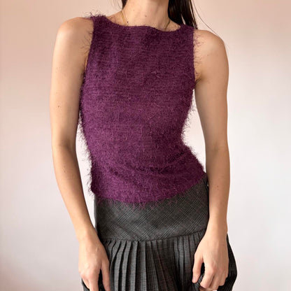 Y2K Purple Fuzzy Knit Tank (XS/S)