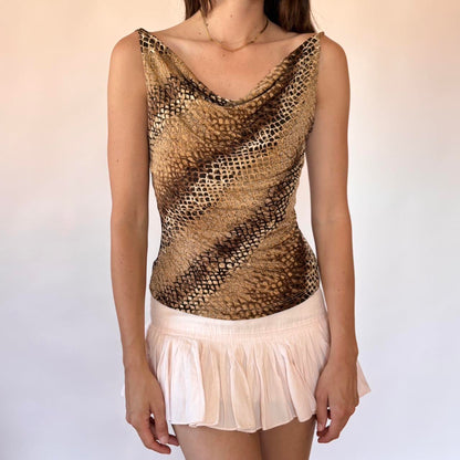 Y2K Cowl Neck Animal Print Top (S/M)
