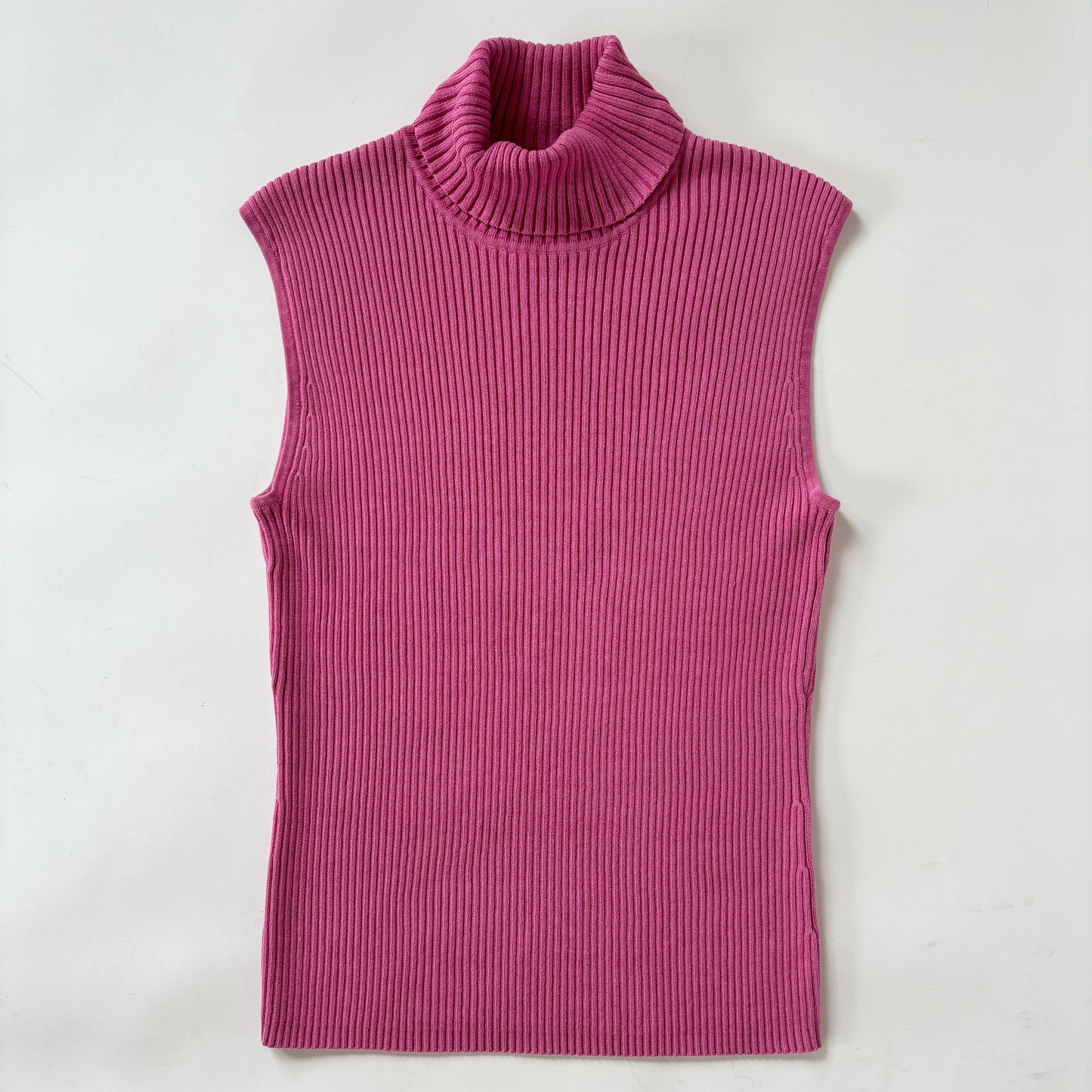 2000s Pink Silk Ribbed Sleeveless Turtleneck (S/M)