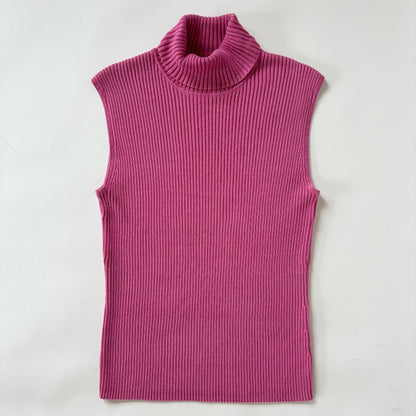 2000s Pink Silk Ribbed Sleeveless Turtleneck (S/M)