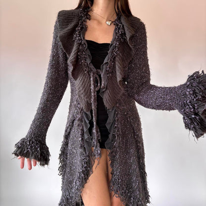 Y2K Ruffly Knit Duster Cardigan (M/L)